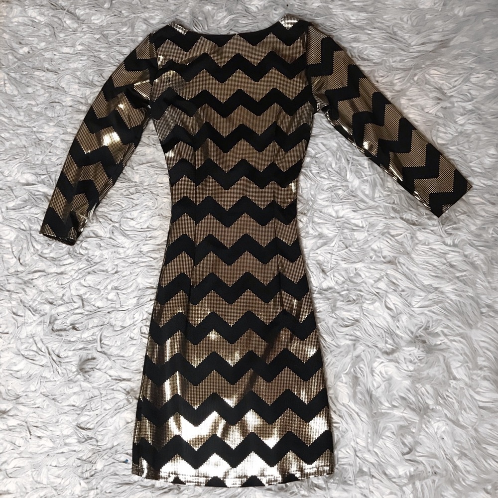 BlackMilk Zig zag gold 3/4 sleeve dress